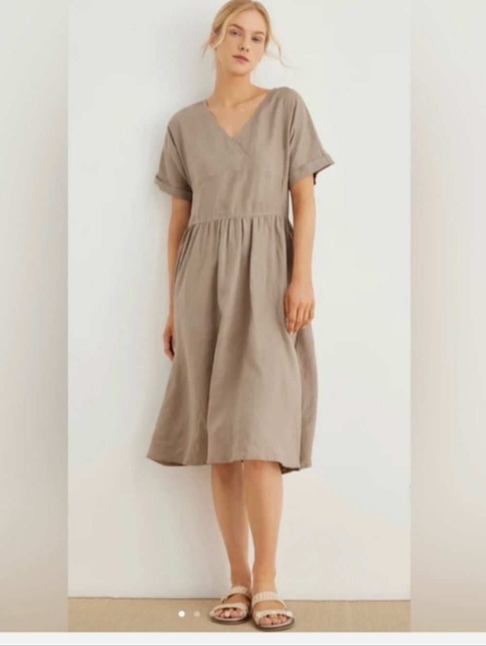 Grae Cove NWT Tan 100% Linen  Flattering Short Sleeve Dress Size XXL